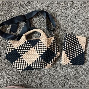 Black and cream woven bag